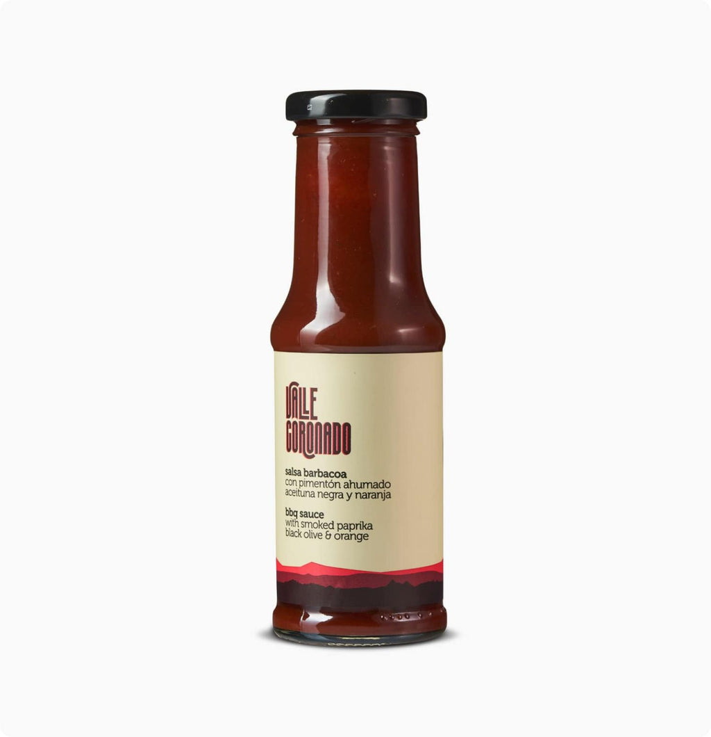 Salsa barbacoa con pimentón , aceituna negra y naranja